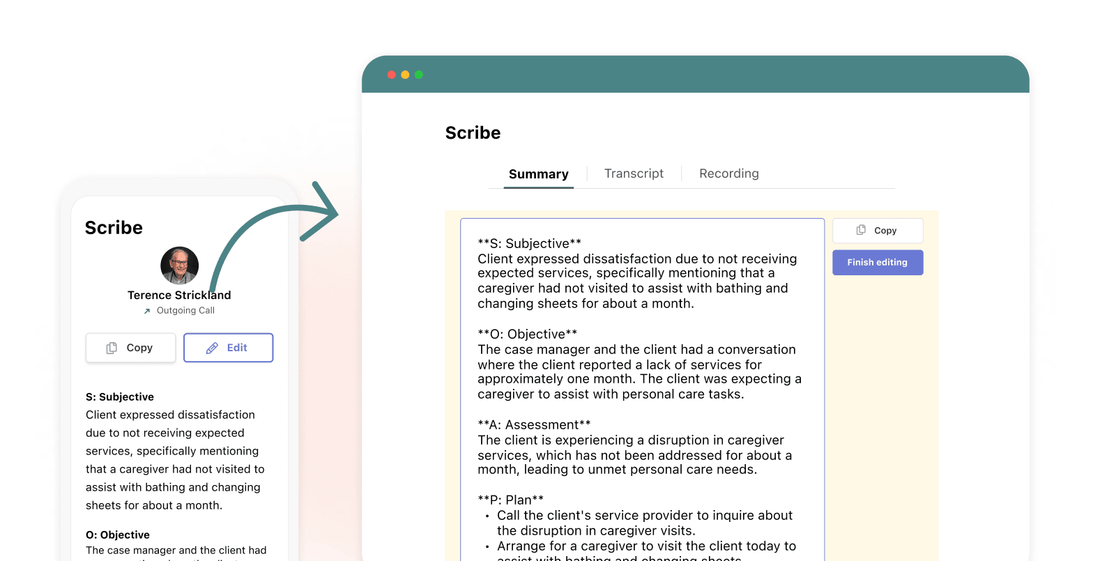 Case summary interface showing an auto-generated case note