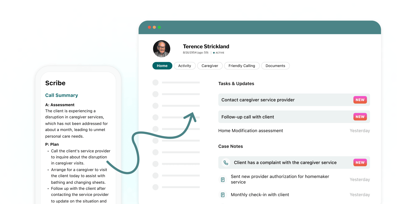 Integrations view showing Mon Ami Scribe embedded in an external case-management system